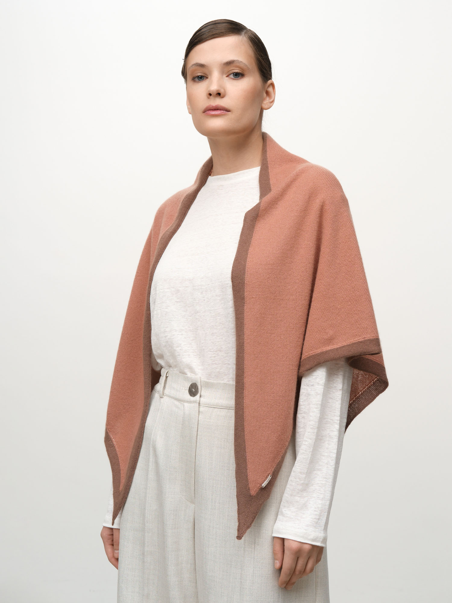 Косынка из кашемира 09103 розовая-коричневая